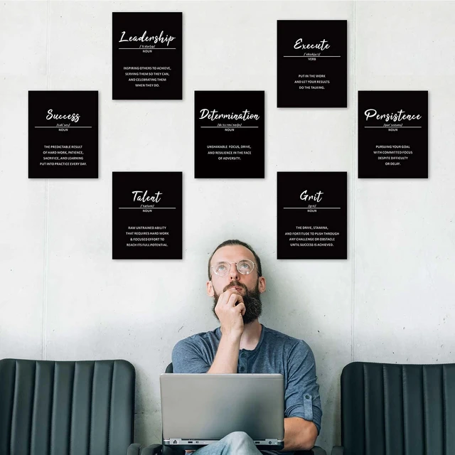 Alt view image 4 of 6 - 9 Inspirational Wall Art Prints for Classroom Office, 8x10, Unframed | Black Motivational Quote Posters, Teens Adults Decor, Affirmation Prints, College Dorm, Living Room Wall Decorations