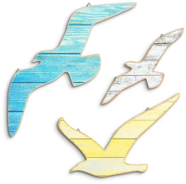 Main image of 3pcs Wood Seagull Wall Decor Beach Wall Hanging Coastal Theme Wall Art Nautical Wall Sculpture Sea Birds Lake House Ocean Decor Vintage Ornaments for Home Bathroom