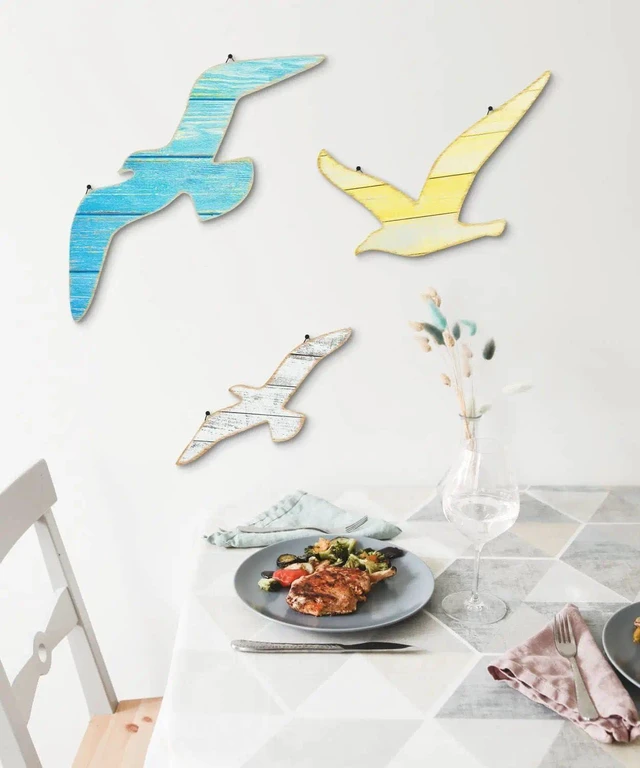 Alt view image 5 of 7 - 3pcs Wood Seagull Wall Decor Beach Wall Hanging Coastal Theme Wall Art Nautical Wall Sculpture Sea Birds Lake House Ocean Decor Vintage Ornaments for Home Bathroom