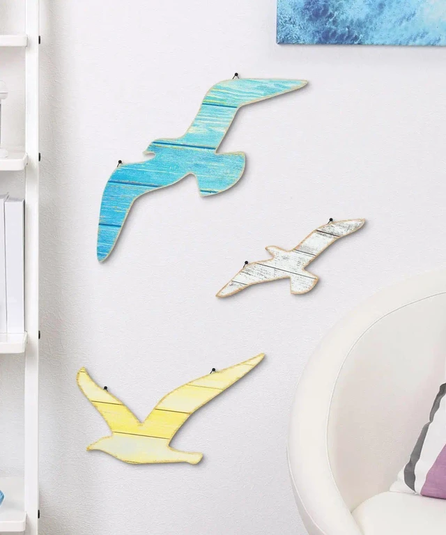 Alt view image 7 of 7 - 3pcs Wood Seagull Wall Decor Beach Wall Hanging Coastal Theme Wall Art Nautical Wall Sculpture Sea Birds Lake House Ocean Decor Vintage Ornaments for Home Bathroom