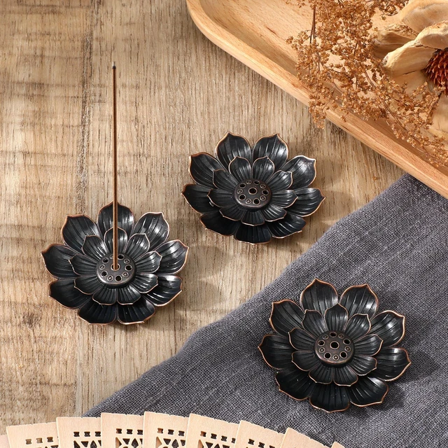 Alt view image 4 of 7 - 6 Pieces Incense Holder Lotus Incense Stick Holder Burner for Home Fragrance Yoga Sauna SPA Vintage Flower Shaped Multihole Holders for Stick