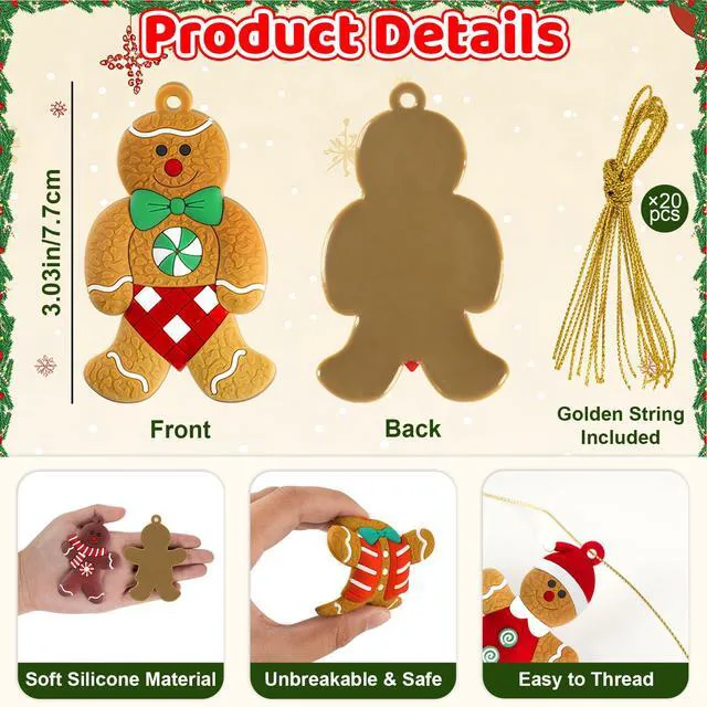Alt view image 4 of 7 - Gingerbread Man & House Ornaments for Christmas Tree Decorations | 16pcs, 3 inch tall, assorted gingerbread figurine ornaments, for Christmas tree hanging decor