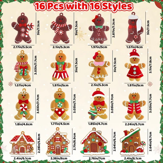 Alt view image 5 of 7 - Gingerbread Man & House Ornaments for Christmas Tree Decorations | 16pcs, 3 inch tall, assorted gingerbread figurine ornaments, for Christmas tree hanging decor