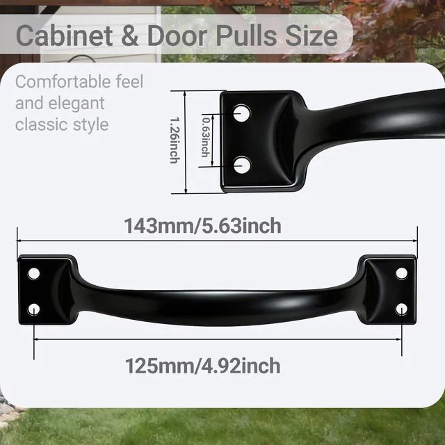 Alt view image 3 of 7 - 6PCS Cabinet Pull & Door Handle, Premium 5.6-Inch Kitchen Drawer Pulls | Black Stainless Steel Gate Door Handles for Outdoor, Garage, Bathroom, Cupboard, Easy Installation