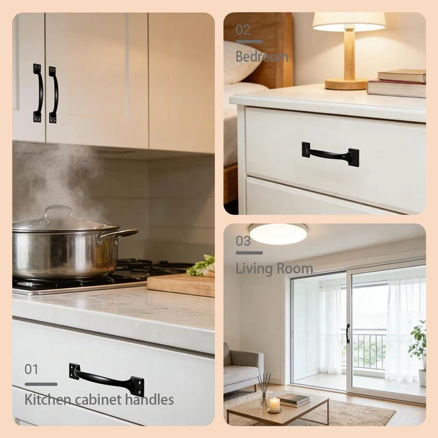 Alt view image 6 of 7 - 6PCS Cabinet Pull & Door Handle, Premium 5.6-Inch Kitchen Drawer Pulls | Black Stainless Steel Gate Door Handles for Outdoor, Garage, Bathroom, Cupboard, Easy Installation