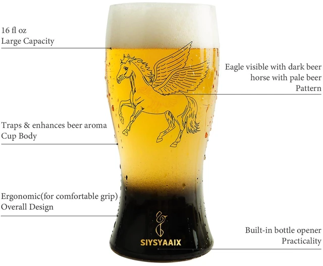 Alt view image 3 of 7 - Beer Glasses for Men, 16 oz Drinking Glass Set with Built-in Bottle Opener, Color-Shift Design, Pilsner Craft Glassware for Beer, Great Gift for Dad, Husband, Fathers Day or Anniversary (1)