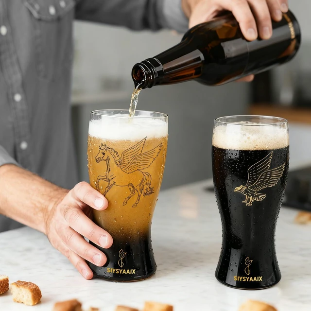 Alt view image 4 of 7 - Beer Glasses for Men, 16 oz Drinking Glass Set with Built-in Bottle Opener, Color-Shift Design, Pilsner Craft Glassware for Beer, Great Gift for Dad, Husband, Fathers Day or Anniversary (1)