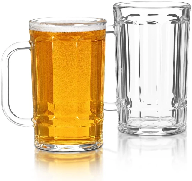 Main image of Beer Glasses, Set of 2 Beer Mug, Clear Beer Stein 11oz, Transparent Large Beer Mugs for Freezer, Glass Beer Mug, Glass Beer Mugs with Handles Dishwasher Safe