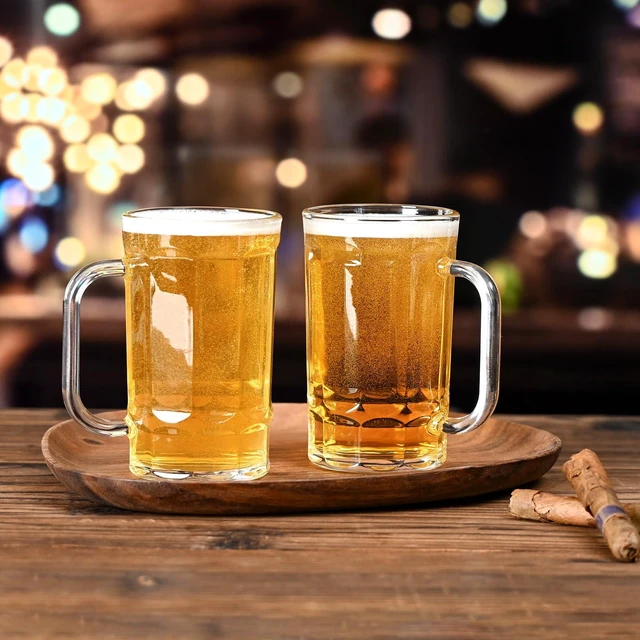 Alt view image 2 of 6 - Beer Glasses, Set of 2 Beer Mug, Clear Beer Stein 11oz, Transparent Large Beer Mugs for Freezer, Glass Beer Mug, Glass Beer Mugs with Handles Dishwasher Safe