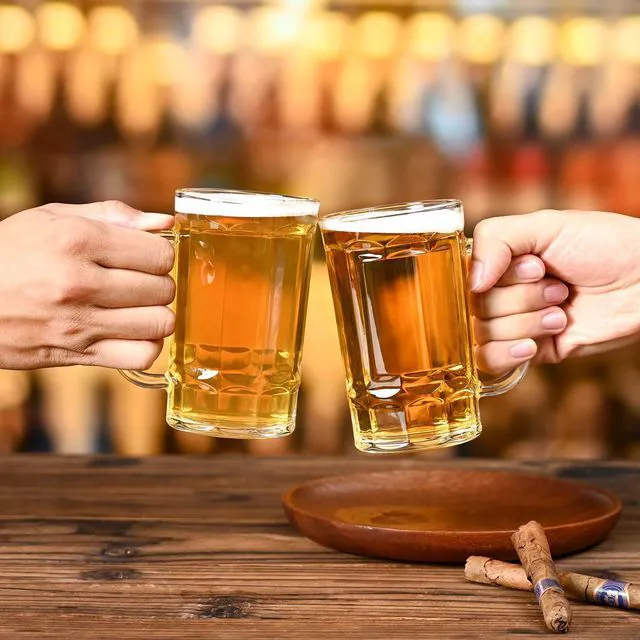 Alt view image 3 of 6 - Beer Glasses, Set of 2 Beer Mug, Clear Beer Stein 11oz, Transparent Large Beer Mugs for Freezer, Glass Beer Mug, Glass Beer Mugs with Handles Dishwasher Safe