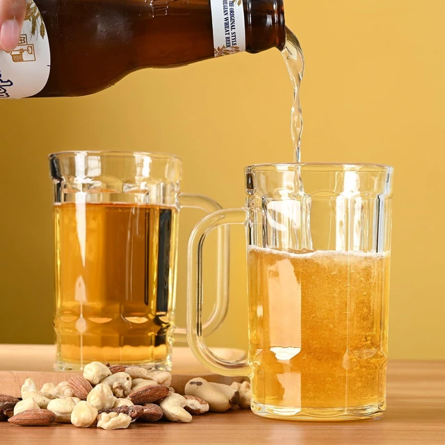 Alt view image 5 of 6 - Beer Glasses, Set of 2 Beer Mug, Clear Beer Stein 11oz, Transparent Large Beer Mugs for Freezer, Glass Beer Mug, Glass Beer Mugs with Handles Dishwasher Safe
