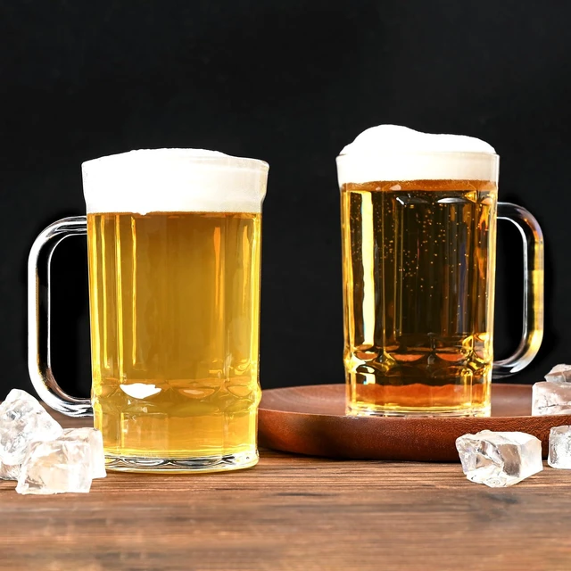 Alt view image 6 of 6 - Beer Glasses, Set of 2 Beer Mug, Clear Beer Stein 11oz, Transparent Large Beer Mugs for Freezer, Glass Beer Mug, Glass Beer Mugs with Handles Dishwasher Safe