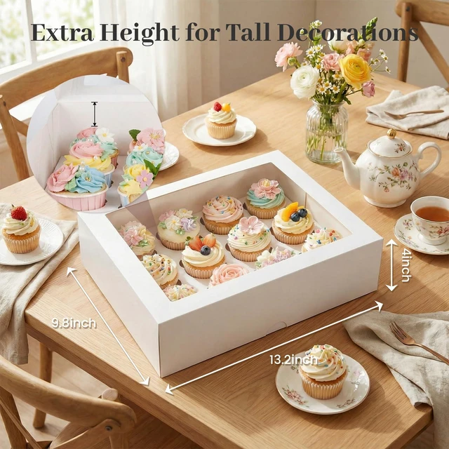 Alt view image 2 of 7 - 12 Count Cupcake Boxes, 6 PCS Cupcake Container with Window | Boxes Holding 72pastry for Birthday Holiday, Party Bakery Supplies 13.2x9.8 X4