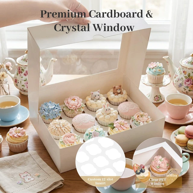 Alt view image 3 of 7 - 12 Count Cupcake Boxes, 6 PCS Cupcake Container with Window | Boxes Holding 72pastry for Birthday Holiday, Party Bakery Supplies 13.2x9.8 X4