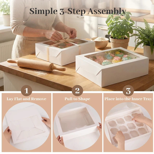 Alt view image 4 of 7 - 12 Count Cupcake Boxes, 6 PCS Cupcake Container with Window | Boxes Holding 72pastry for Birthday Holiday, Party Bakery Supplies 13.2x9.8 X4