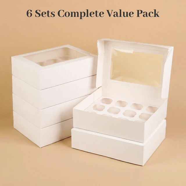 Alt view image 7 of 7 - 12 Count Cupcake Boxes, 6 PCS Cupcake Container with Window | Boxes Holding 72pastry for Birthday Holiday, Party Bakery Supplies 13.2x9.8 X4