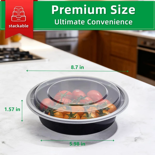 Alt view image 2 of 7 - Meal Prep Containers, Food Containers with Lids, 24 oz, 10 Pack | 10 Pack 24 oz reusable meal prep containers with lids, stackable, microwave/freezer safe and BPA-free for food prep, stora...