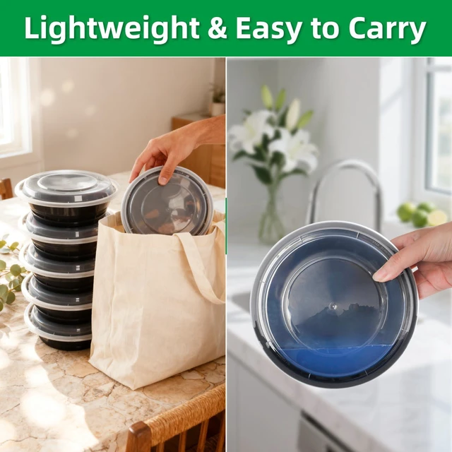 Alt view image 4 of 7 - Meal Prep Containers, Food Containers with Lids, 24 oz, 10 Pack | 10 Pack 24 oz reusable meal prep containers with lids, stackable, microwave/freezer safe and BPA-free for food prep, stora...