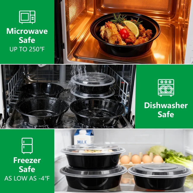 Alt view image 5 of 7 - Meal Prep Containers, Food Containers with Lids, 24 oz, 10 Pack | 10 Pack 24 oz reusable meal prep containers with lids, stackable, microwave/freezer safe and BPA-free for food prep, stora...