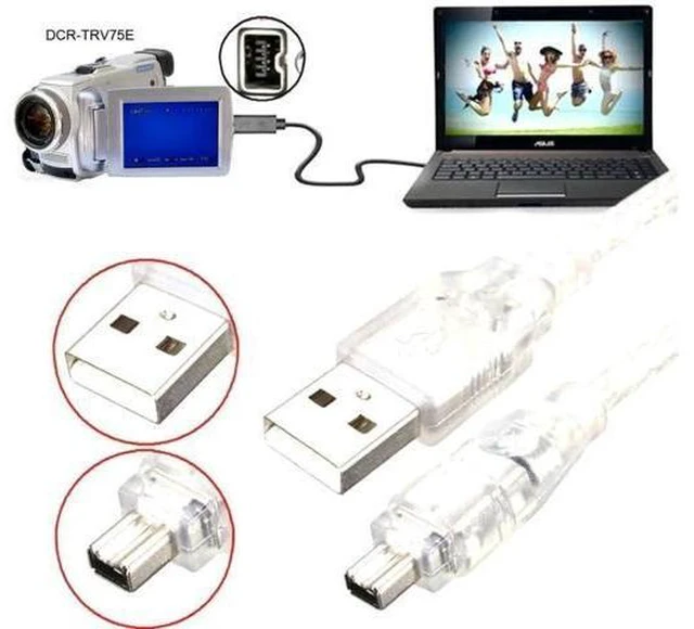 Alt view image 10 of 14 - 2 Pack Only for DCR-TRV75E DV Firewire to USB Cable USB 2.0 to Firewire IEEE 1394 4Pin iLink Cable 1.0M