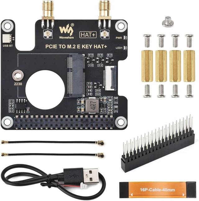 Alt view image 8 of 14 - Waveshare PCIe to M.2 E Key HAT, Compatible with Raspberry Pi 5, Support Various NGFF (M.2 E Key) Wireless NIC, Supports USB Bluetooth Connection and HAT+ Standard, Raspberry Pi 5 PCIe HAT