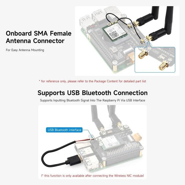 Alt view image 13 of 14 - Waveshare PCIe to M.2 E Key HAT, Compatible with Raspberry Pi 5, Support Various NGFF (M.2 E Key) Wireless NIC, Supports USB Bluetooth Connection and HAT+ Standard, Raspberry Pi 5 PCIe HAT