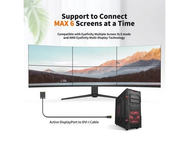 Alt view image 13 of 14 - Active DisplayPort to DVI Cable, 6FT DP to DVI-I Cord, Eyefinity Support Multi-Screen, Black