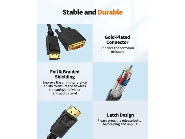 Alt view image 14 of 14 - Active DisplayPort to DVI Cable, 6FT DP to DVI-I Cord, Eyefinity Support Multi-Screen, Black