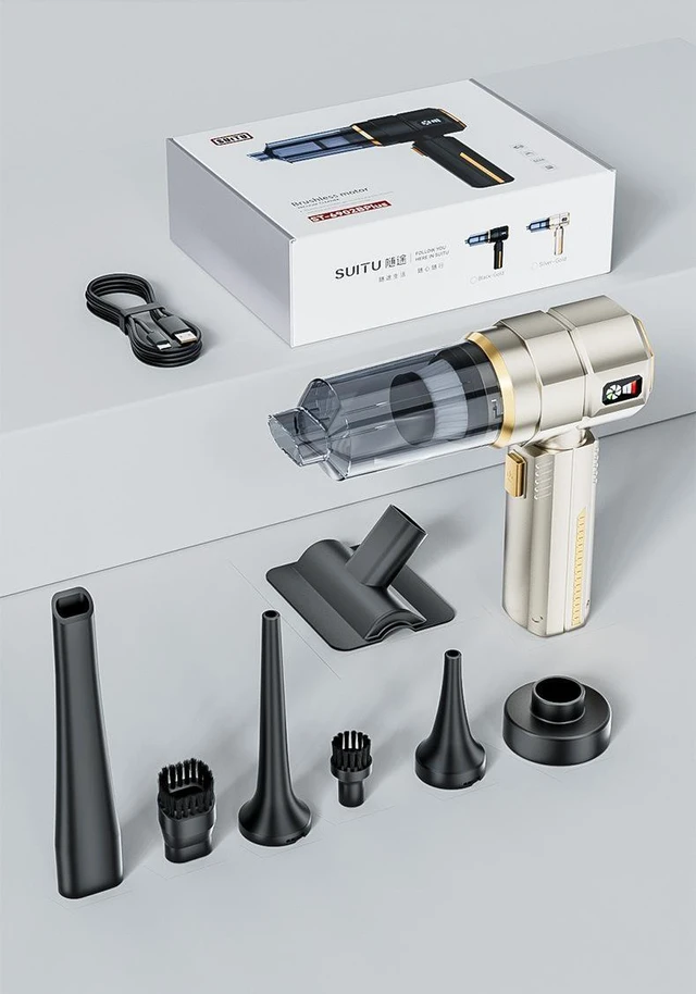 Alt view image 12 of 14 - ST-6902BPlus Wireless Car Vacuum, 16000Pa Suction, 3-Speed Brushless, Blow/Suction/Inflate, 6000mAh, Type-C, LED Power Display Silver-golden
