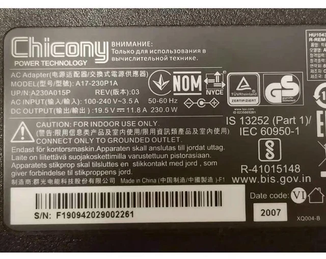 Alt view image 4 of 4 - Chicony A17-230P1A 19.5V 11.8A 230W A230A015P AC Adapter For Hasee MSI Laptop Power Supply Charger