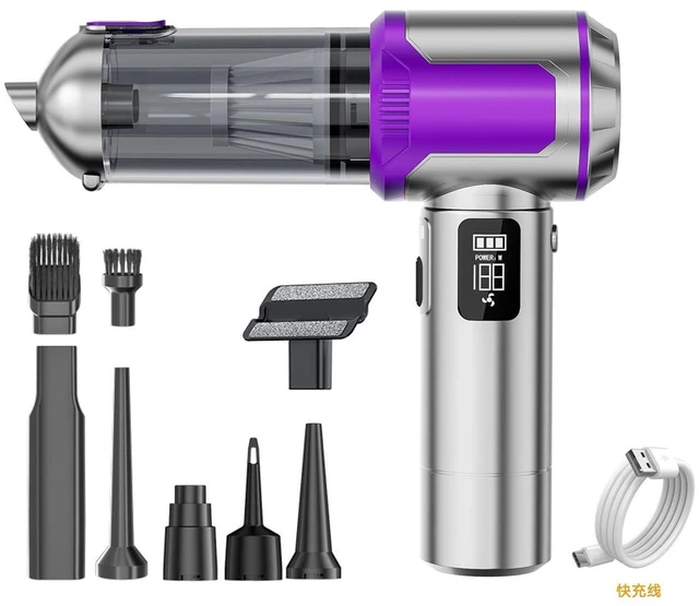 Alt view image 8 of 14 - Fast Charging Brushless Car Vacuum Blow/Suction/Inflate, 2000mAh, LCD Battery Display, LED Light, One-Key Dust Dump