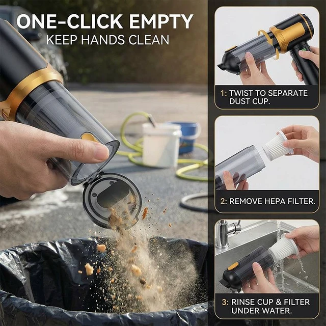 Alt view image 9 of 14 - Fast Charging Brushless Car Vacuum Blow/Suction/Inflate, 2000mAh, LCD Battery Display, LED Light, One-Key Dust Dump