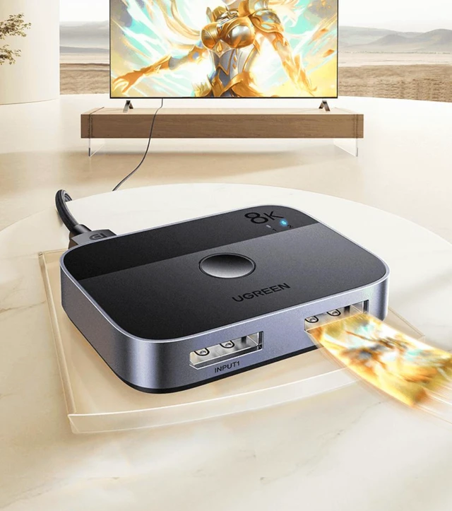 Alt view image 6 of 10 - UGREEN DP Switch 8K 2 in 1 out computer screen HD bi-directional conversion line splitter TV set-top box 2-in-1 drag 2 extended display frequency splitter