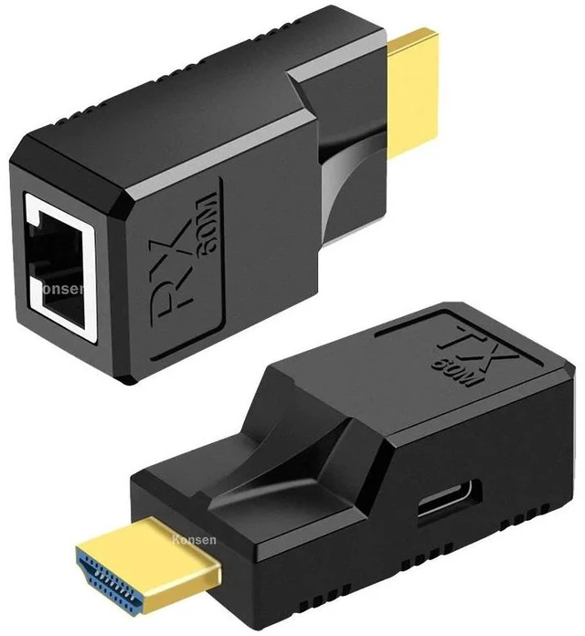 Alt view image 7 of 12 - 1080P HDMI Extender over Cat6 Ethernet cable to 60M HDMI rj45 Extension Audio Video Sync Transmitter for PC Loptop HDTV Monitor
