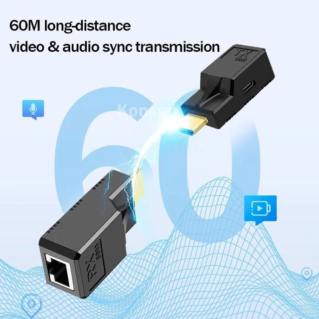 Alt view image 10 of 12 - 1080P HDMI Extender over Cat6 Ethernet cable to 60M HDMI rj45 Extension Audio Video Sync Transmitter for PC Loptop HDTV Monitor