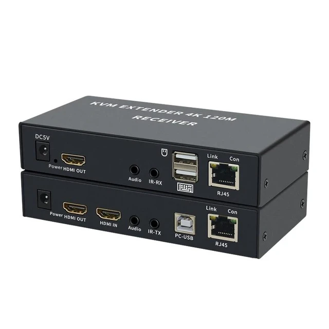 Alt view image 7 of 12 - 4K HDMI KVM Extender Over cat5e/6 ethernet cable 120M HDMI USB Extender Video Audio Transmitter Receiver Support Keyboard Mouse(With US Plug)
