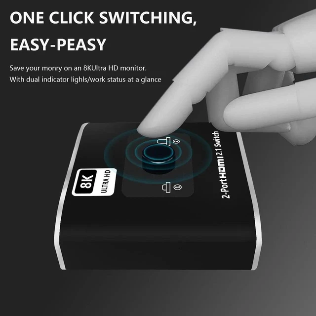 Alt view image 13 of 14 - 2 in 1 Out HDMI 2.1 Switch 4K@120Hz, 2-Port HDMI Switcher -8K@60Hz, 1080p@120Hz, HDR, UHD, 48Gbps- HDMI 2.1 Adapter 2 Input 1 Output for X-Box PS5 PS4 Blue-ray Player Monitors (OZ8Q2)