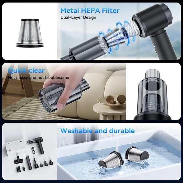 Alt view image 9 of 14 - Car Vacuum Cleaner Cordless Strong Suction, Handheld, 2-in-1 Blower & Vacuum, Portable