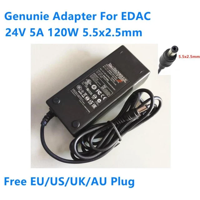 Alt view image 3 of 4 - Genunie 24V 5A 120W 5.5x2.5mm AC Adapter For EDAC EA11203B Power Supply Charger
