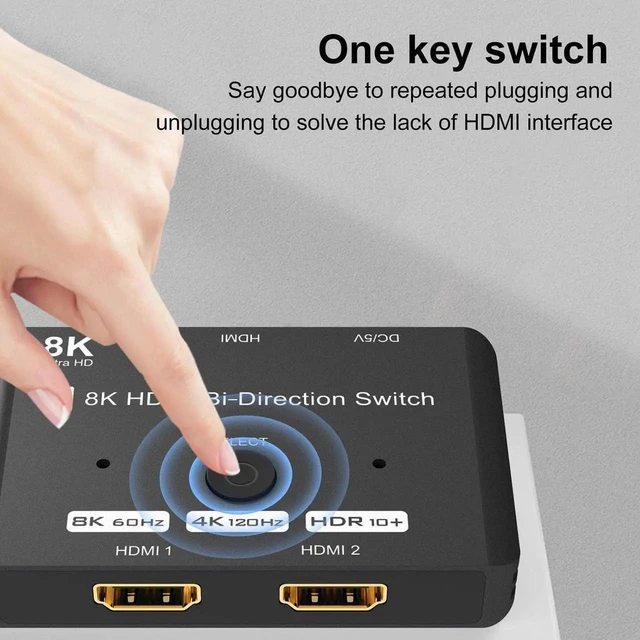 Alt view image 11 of 14 - 8K@60Hz HDMI 2.1 Switch, 4K@120Hz HDMI Switch 2In 1Out/1In 2Out, 2 Ports HDMI Switcher Selector, Support 1080P@240Hz, 48Gbps High Speed for PS5, Xbox, Fire Stick, Roku, UHD Monitor