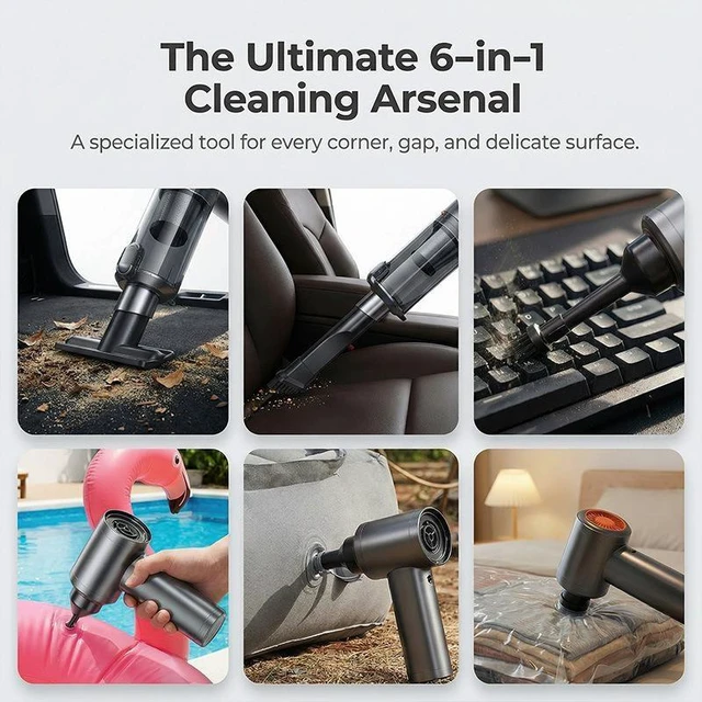 Alt view image 10 of 14 - Cordless Car Vacuum with Brushless Motor, Handheld High Power Suction, 2-in-1 Blower & Vacuum Cleaner, Portable Dust Blower for Car & Home ST-6696A