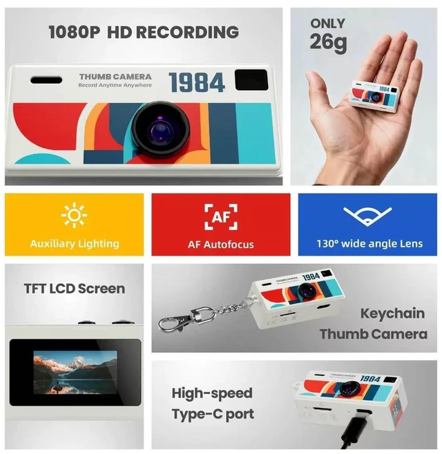 Alt view image 9 of 14 - Mini Retro Camera for Students Portable Small Camera, Backpack Keychain, Photo & Video Recording