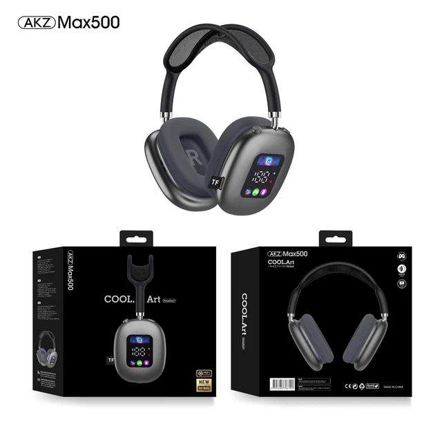 Alt view image 8 of 14 - AKZ MAX500 Wireless Bluetooth Headphones RGB Digital Display, Mic, TF Card Slot black