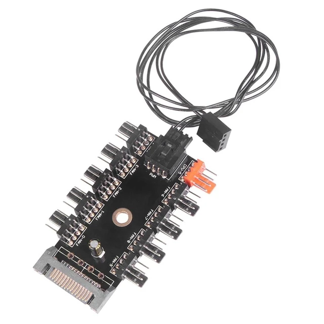 Alt view image 7 of 9 - 10 Ports Chassis Fan Hub CPU Cooling HUB 12V 4 Pin Fan Controller 1 Female to 10 Male PWM Fan Hub SATA Adapter For Desktop PC