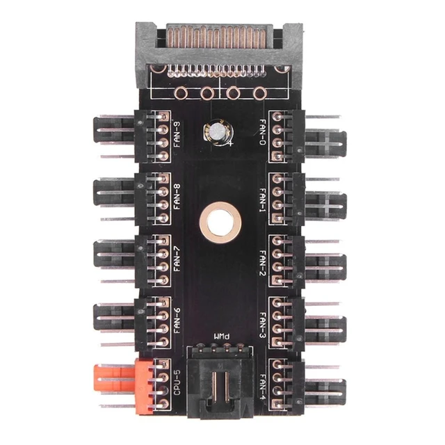 Alt view image 8 of 9 - 10 Ports Chassis Fan Hub CPU Cooling HUB 12V 4 Pin Fan Controller 1 Female to 10 Male PWM Fan Hub SATA Adapter For Desktop PC