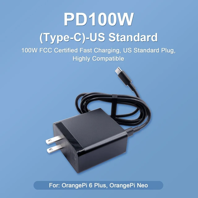 Alt view image 12 of 14 - Orange Pi Official PD 100W Type-C Power Supply US Plug for Orange Pi 6 Plus, 20V5A Multiple Circuit Protection Power Adapter
