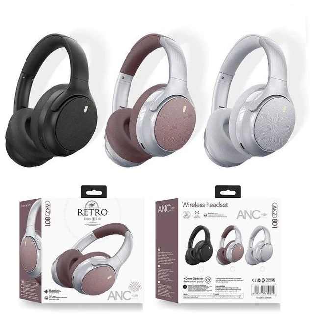 Alt view image 13 of 14 - AKZ 801 / 802 / 806 Wireless Bluetooth Headphones Over-Ear ANC Headset, Foldable Design, Long Playtime, Noise Cancelling black AKZ802