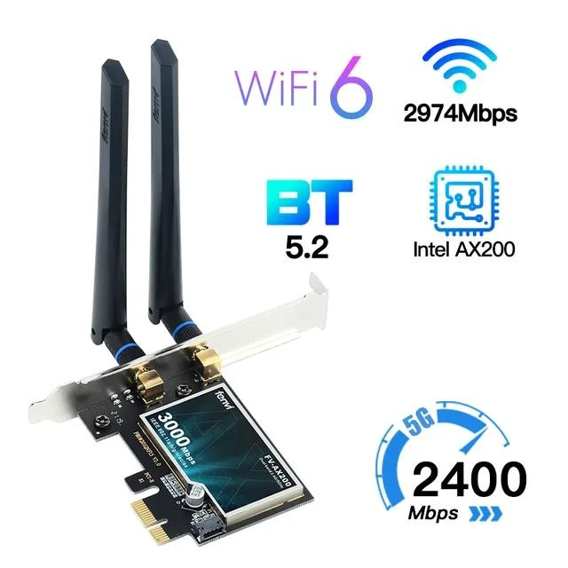 Alt view image 6 of 10 - 3000Mbps PCI-e Wireless Adapter Intel AX210 wifi 6E Wlan Card Bluetooth 5.2 Dual Band 2.4GHz/5GHz MU-MIMO AX200NGW 802.11ax