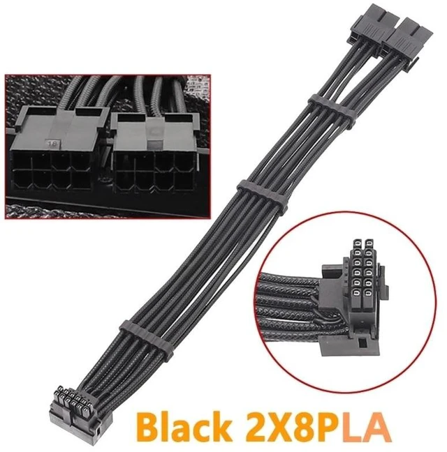 Alt view image 3 of 3 - for RTX4000 Series 2x 8Pin Female to PCIE 5.0 12+4 16Pin Video Card Cable 12VHPWR PCIE 5.0 Straight/Elbow Head Cable(2X8PIN for PLA)