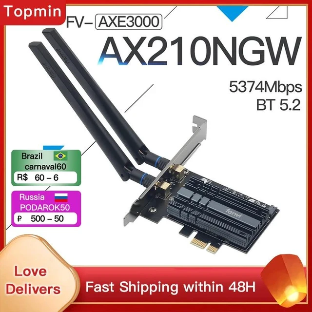 Alt view image 10 of 10 - 3000Mbps PCI-e Wireless Adapter Intel AX210 wifi 6E Wlan Card Bluetooth 5.2 Dual Band 2.4GHz/5GHz MU-MIMO AX200NGW 802.11ax